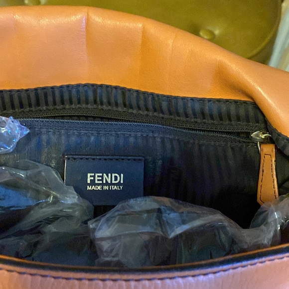 Fendi Big mamma forever leather baguette flap bag orange🍊black gold enamel - Picture 11 of 16